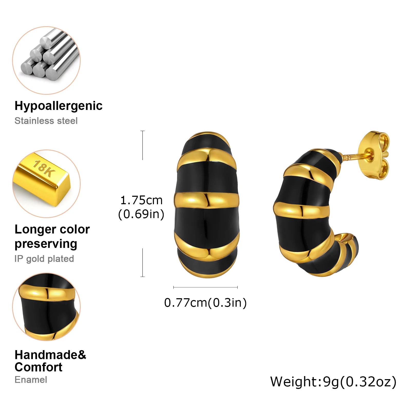 Unique C-shaped Stud Earrings for Women,Gold Plated Stainless Steel Geometric Earrings,Charm Party Accessories Gifts