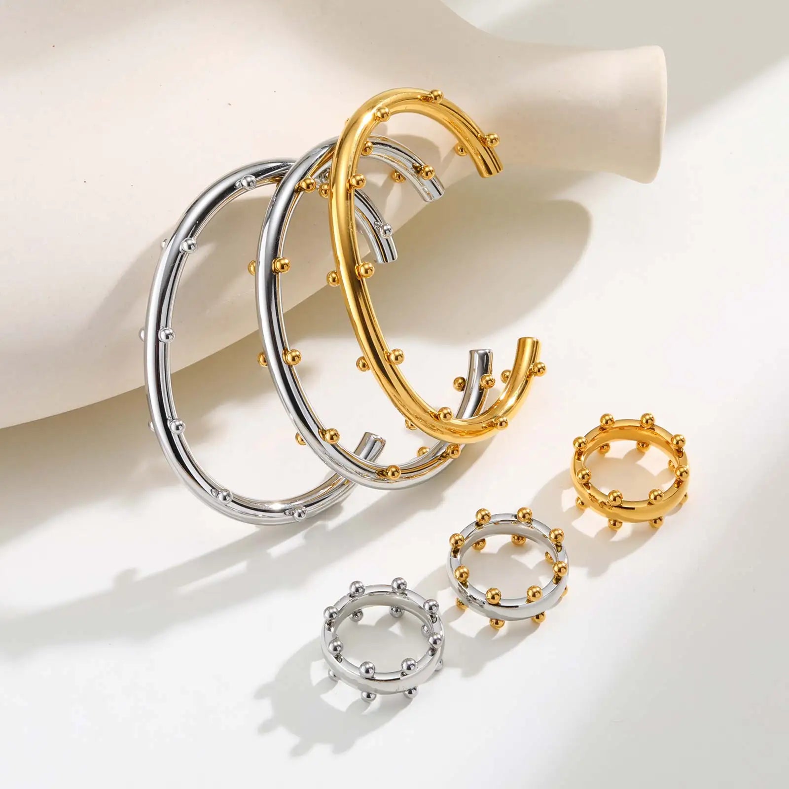Luxury Stainless Steel Set Jewelry,Bangle Bracelet Finger Ring With Mini Balls for Women, Waterproof Charm Jewelry Gifts