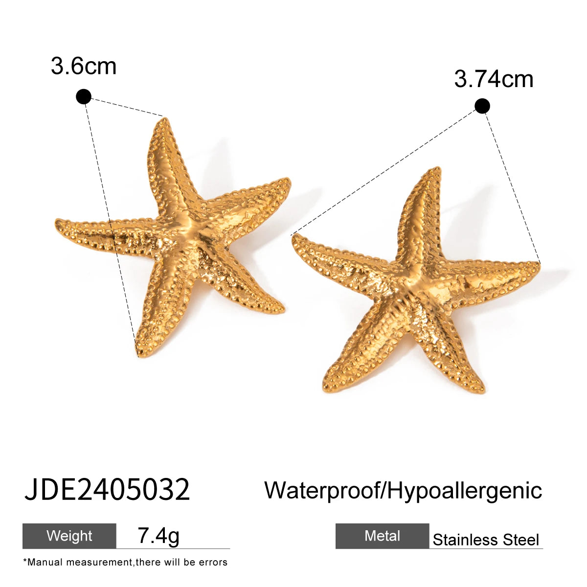 Uworld Ocean Vacation Style 18K Gold Color Plated Stainless Steel Waterproof Starfish Shell Ear Studs Pearl Conch Earrings Women