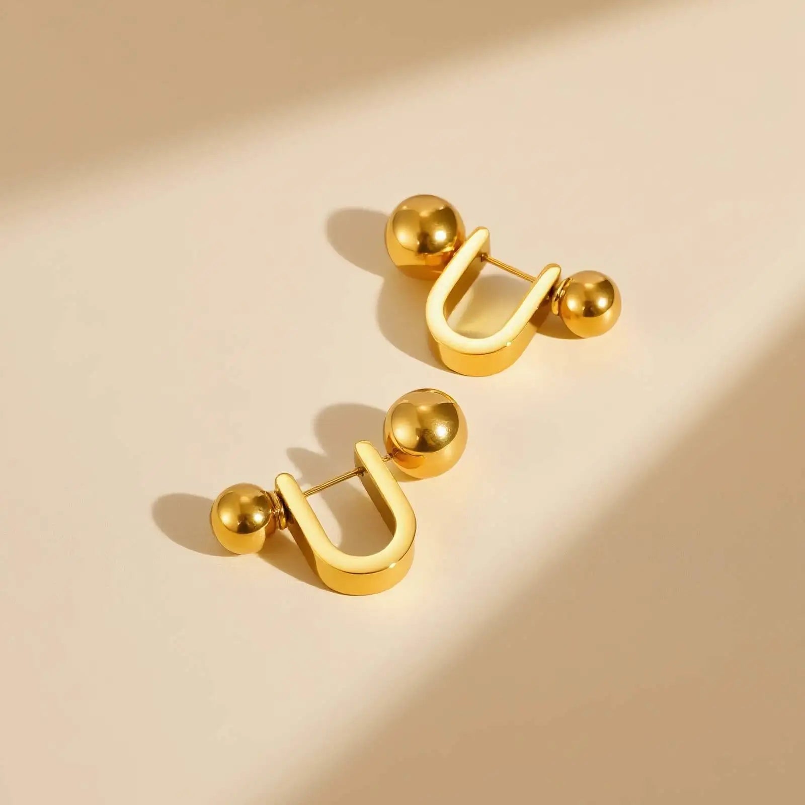 Unique U-Shape Hoop Earrings for Women, Stainless Steel Earring, Minimalist Statement Ball Piercing Ear Accessories