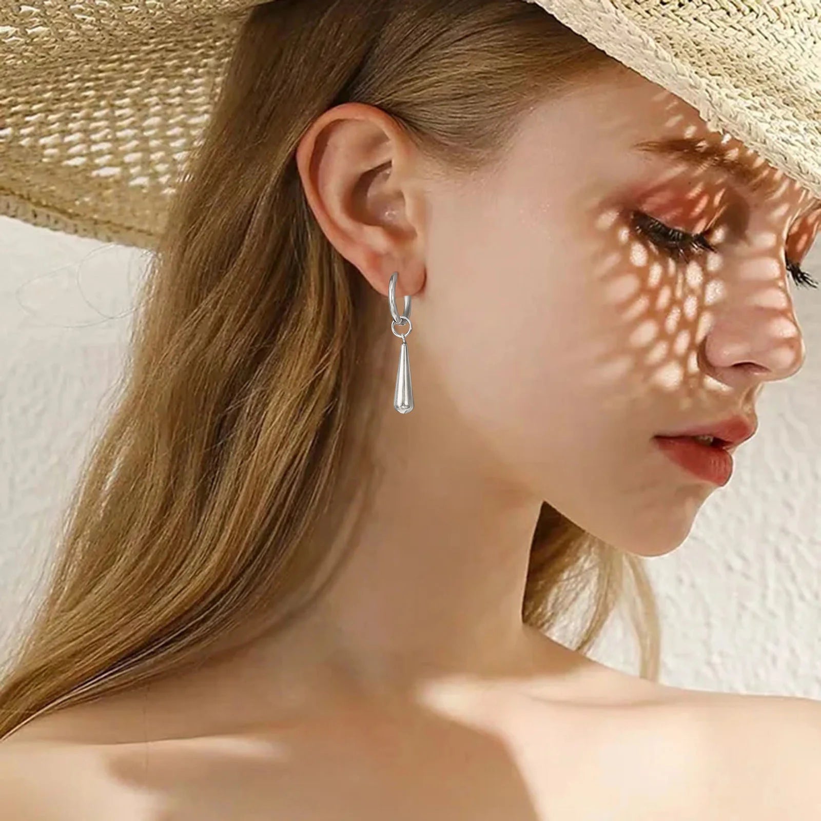 Trendy Waterdrop Bar Women Earrings, Gold Color Stainless Steel Dangle Earrings,Chic Minimalist Ear Clip Gift Jewelry