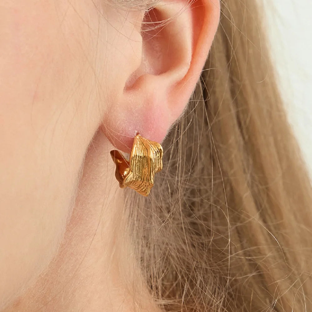 Uworld Personalized Statement Stainless Steel Waterproof Ribbed Wave Hollow C-Ring Earrings Ear Bone Jewelry