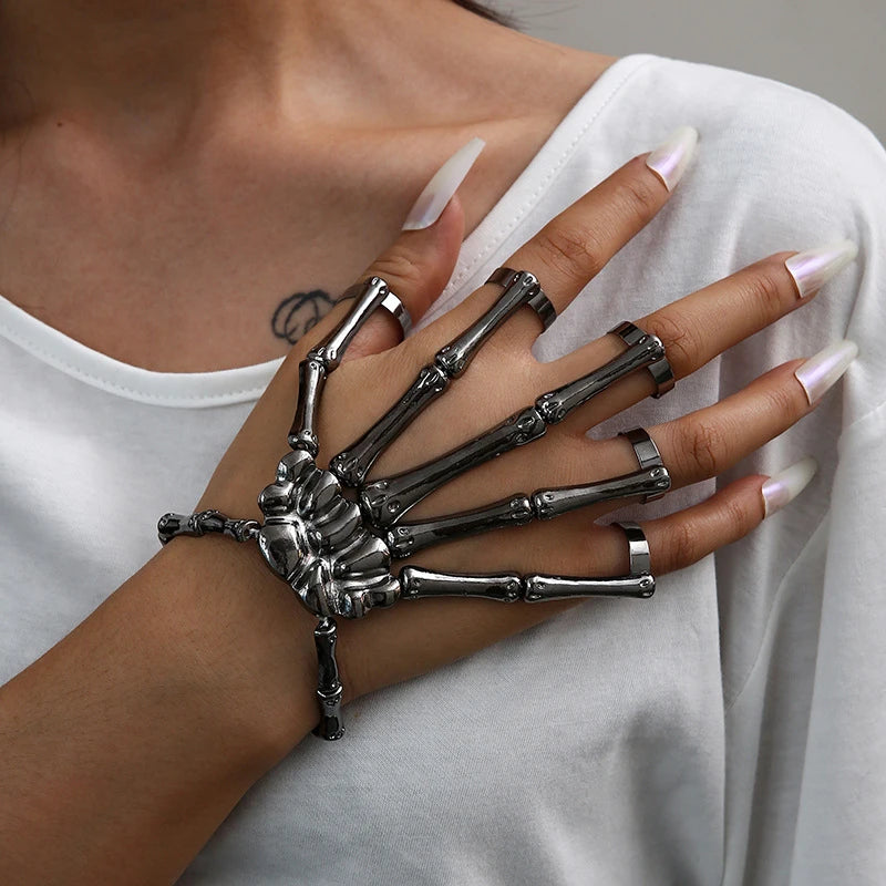 Gothic Punk Skeleton Hand Bracelet For Women Men Hand Skull Skeleton Bone Hand Flexible Finger Bangles Party Hip Hop Jewelry