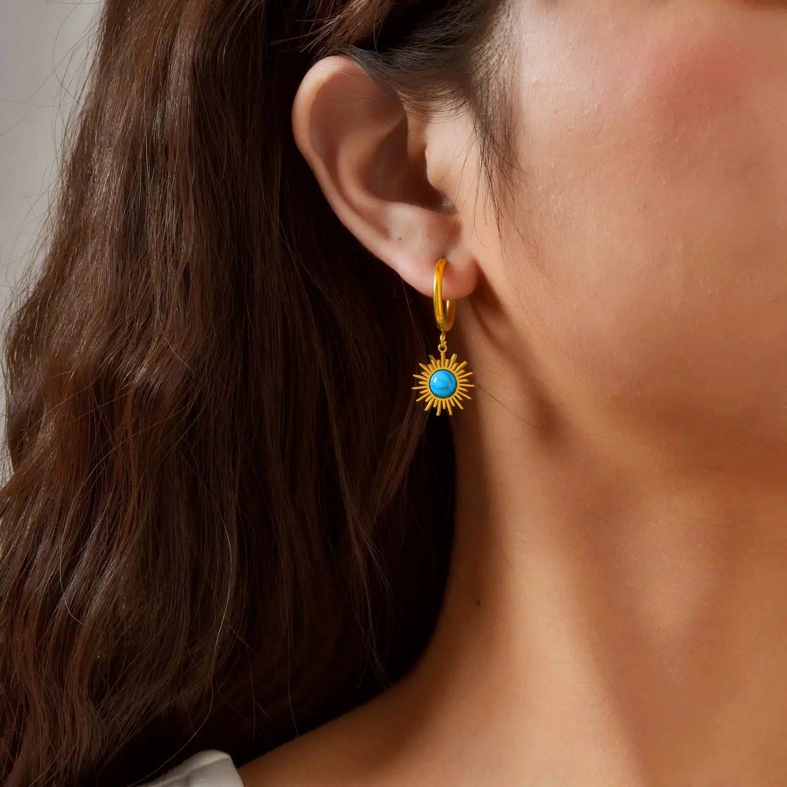 3 Pairs Turquoise Stud Earrings for Women,Gold Plated Natural Stone Stainless Steel Earrings,Trendy Set Geometric Jewelry Gifts