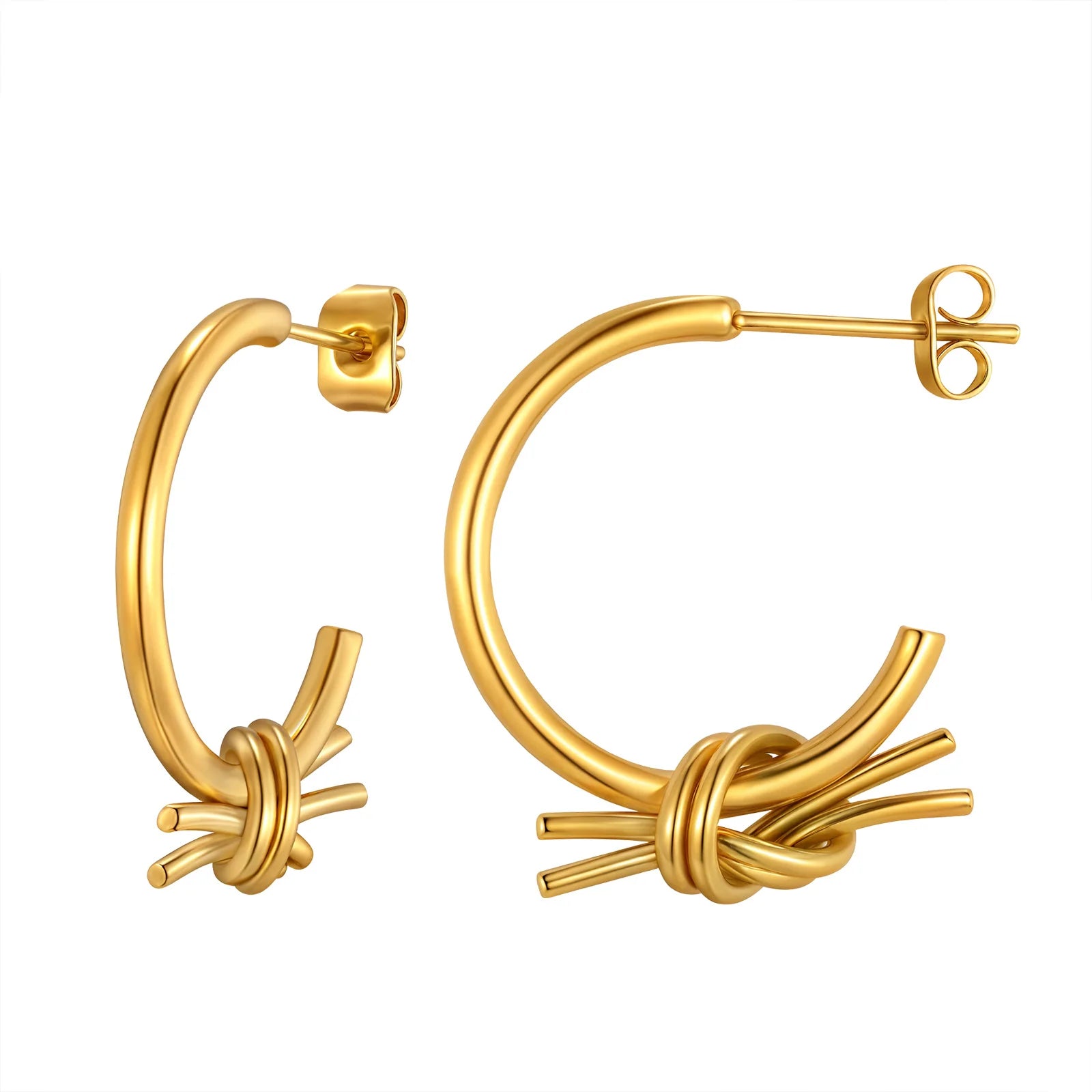 Fashion Tie Knotted C-Shaped Hoop Earrings for Women, 18K Gold PVD Plated Water Resistant Elegant Earrings Wholesale Jewelry