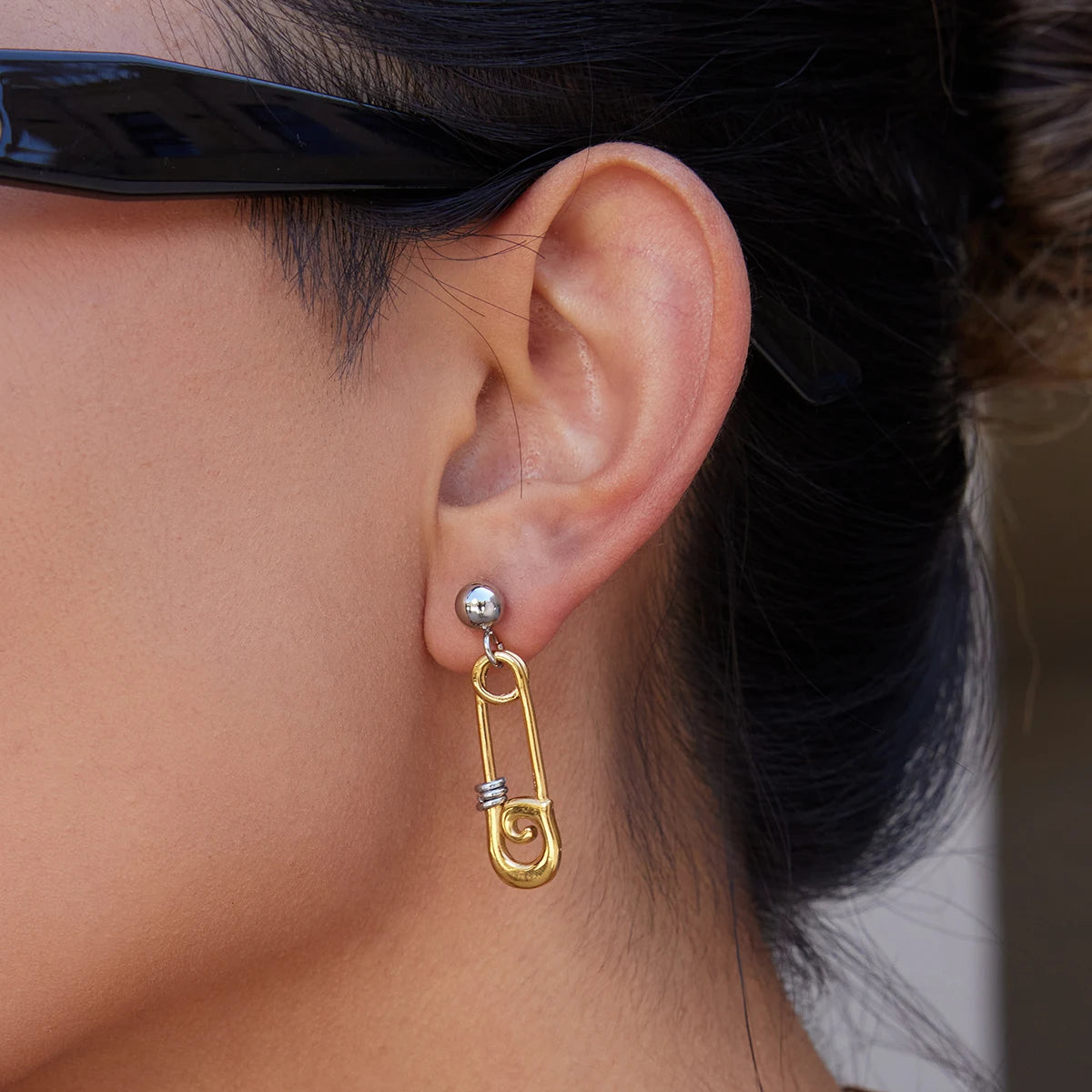 Uworld Designer 18K Gold Color Plated Stainless Steel Two-Color Paperclip Earrings Women's Jewelry Party Gifts