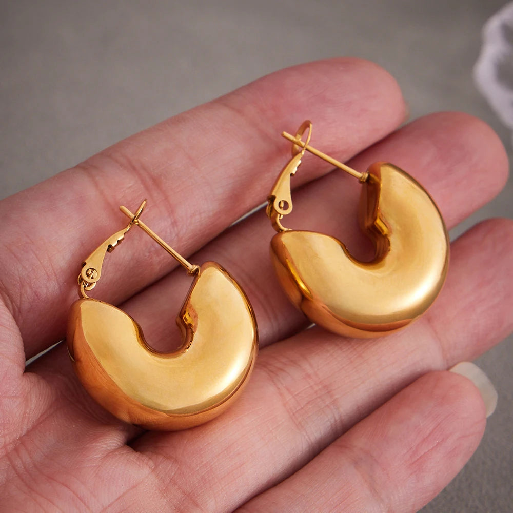 Nivora Minimalism Chubby Hollow Stainless Steel Hoop Earrings For Women PVD Gold Plated Hypoallergenic Wedding Earrings Jewelry