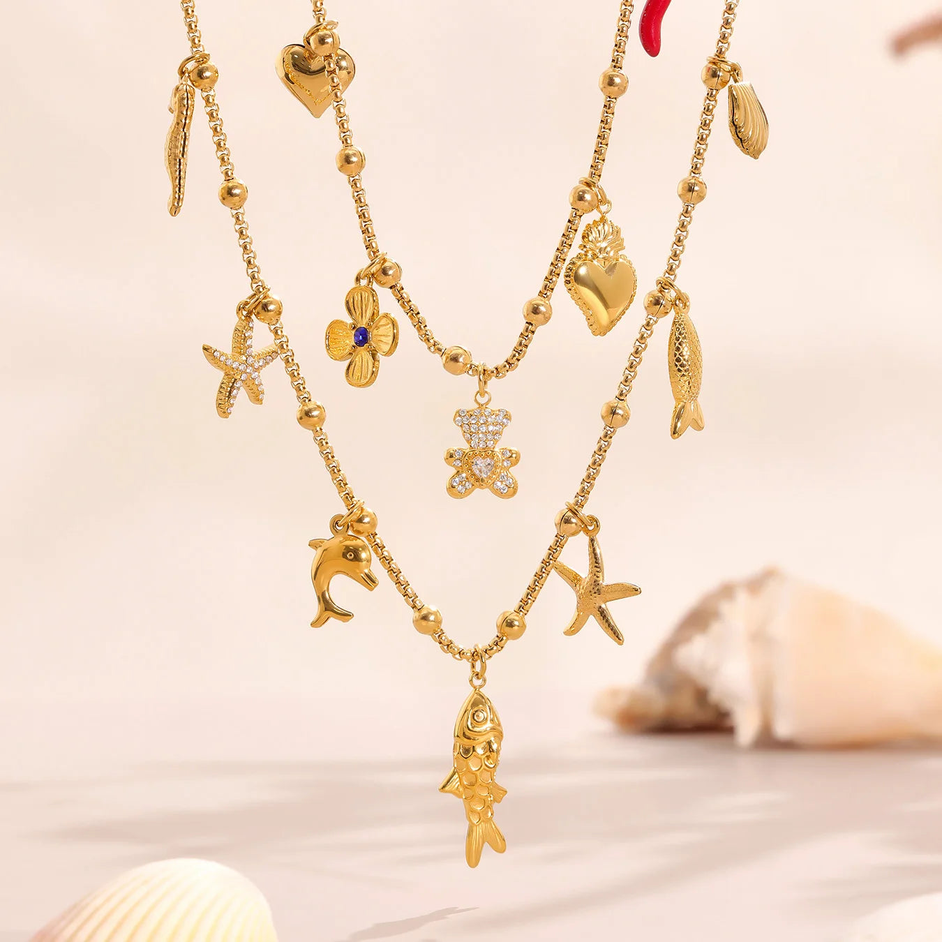 Nivora Distinctive Stainless Steel Heart Flower Little Bear Pendant Necklaces Bracelets For Women Wedding Jewelry Sets Gift