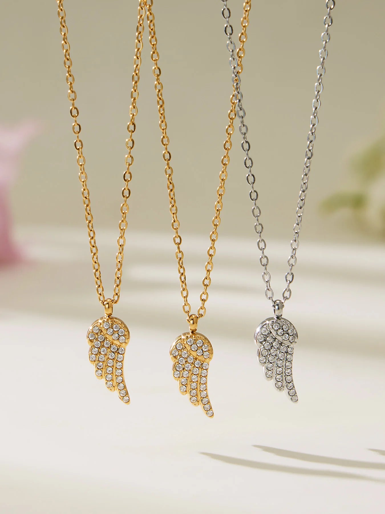 Nivora Wings Cubic Zirconia Pendant Chain Necklaces Bracelets Rings Earrings for Women Stainless Steel Wedding Banquet Jewelry