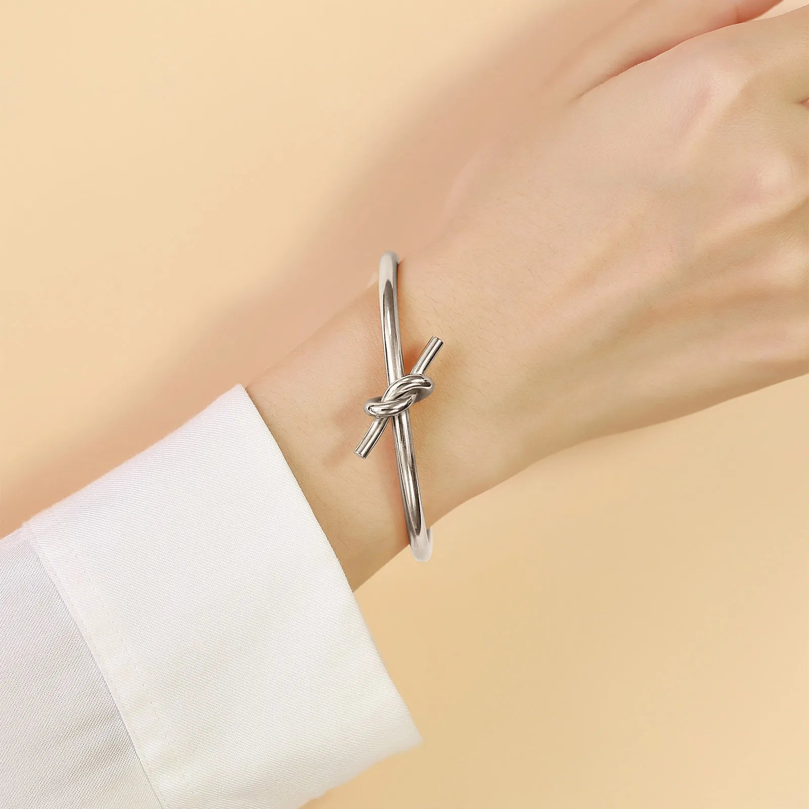 Knot Bracelets Stainless Steel Dainty Adjustable Opening Bangle,Trendy Circular Knot Cuff Wedding Bracelet,Bridesmaid Jewelry