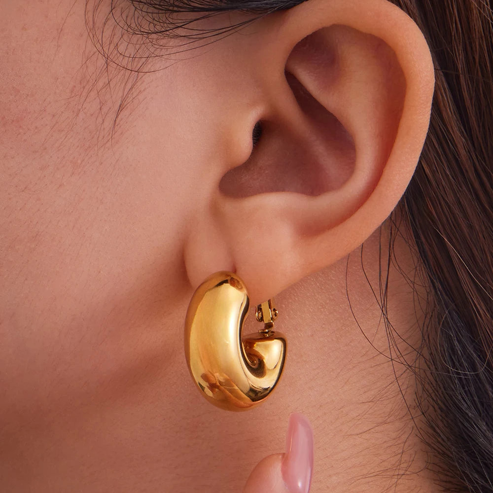 Nivora Minimalism Chubby Hollow Stainless Steel Hoop Earrings For Women PVD Gold Plated Hypoallergenic Wedding Earrings Jewelry