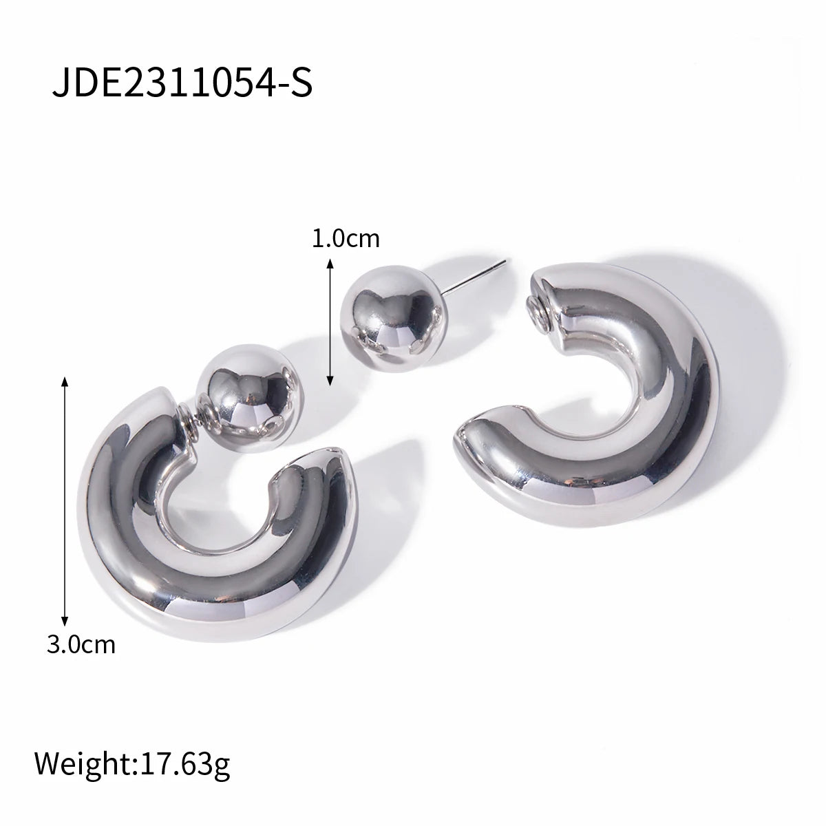 Uworld High Quality Shiny Metal C Shape Earrings Stainless Steel Waterproof Geometric ChunkySimple Fashion Jewelry for Women