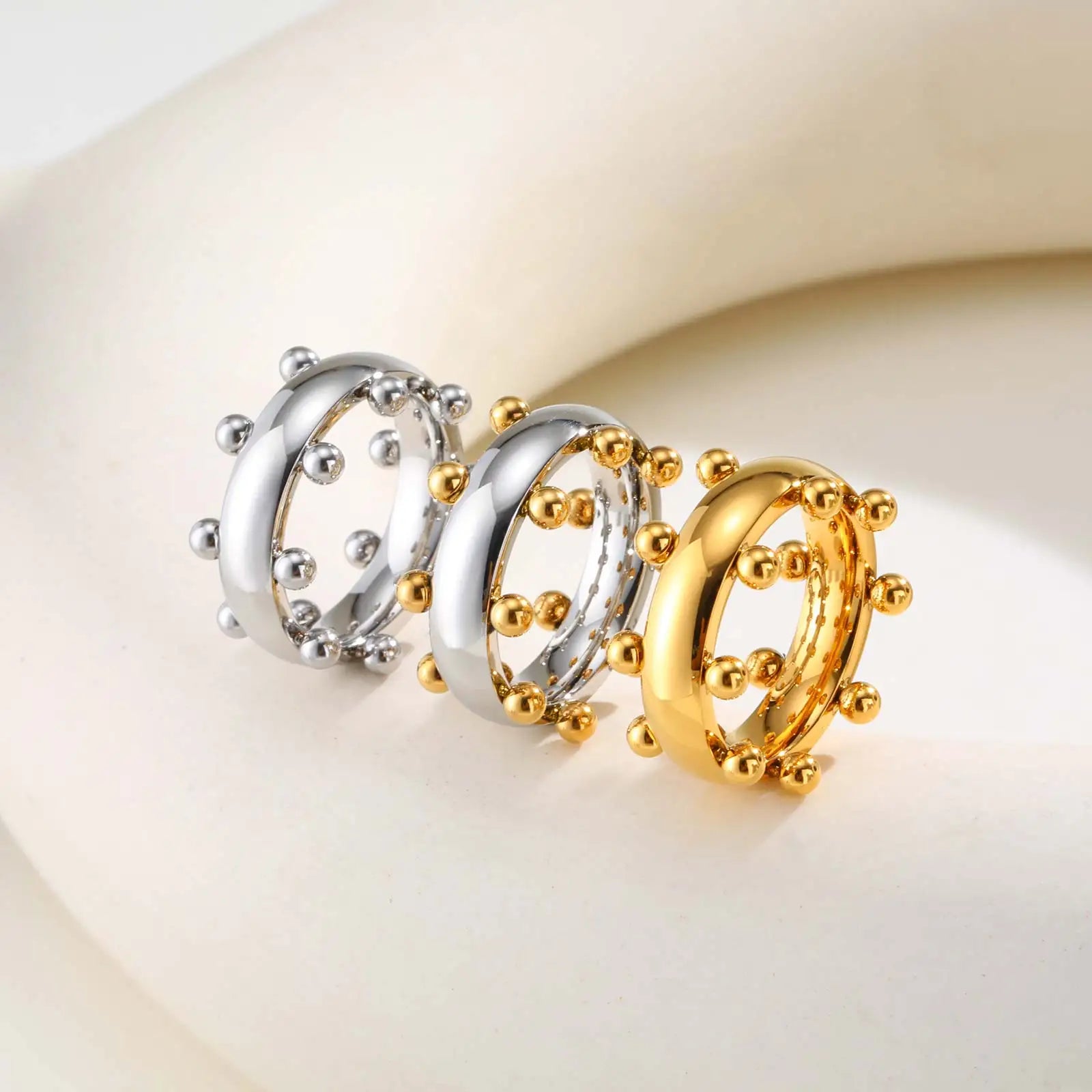 Luxury Stainless Steel Set Jewelry,Bangle Bracelet Finger Ring With Mini Balls for Women, Waterproof Charm Jewelry Gifts