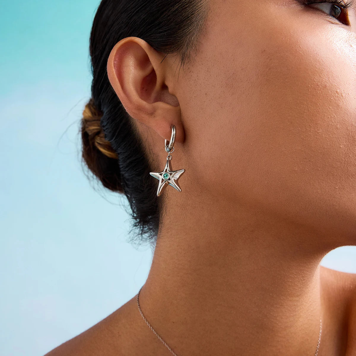 Uworld Fashion Trend Stainless Steel Blue Zircon Hollow Pentagram Pendant Earrings Women's Accessories Party Gifts