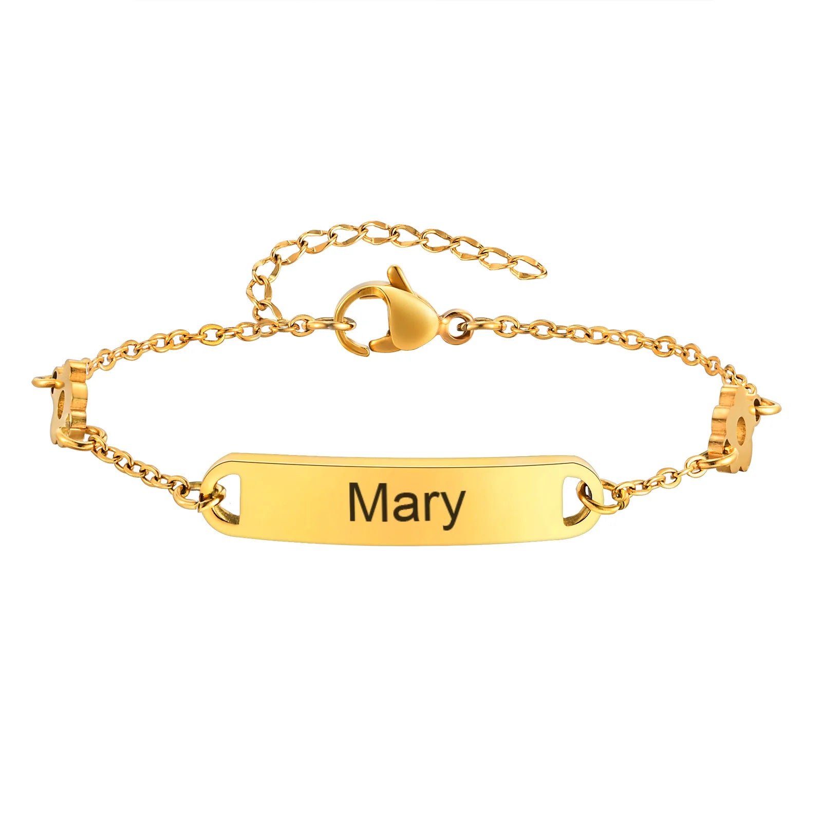 Custom Rolo Chain Flower Curved Bracelets for Women Girls,Anti Allergy Stainless Steel Bracelet,Personalized Name Jewelery Gifts