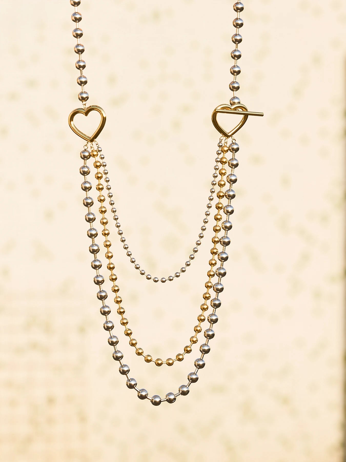 Nivora Simple Beads Chain Three Layer Charm Necklaces for Women Heart Pig Nose Ring Stainless Steel Collar Choker Jewelry