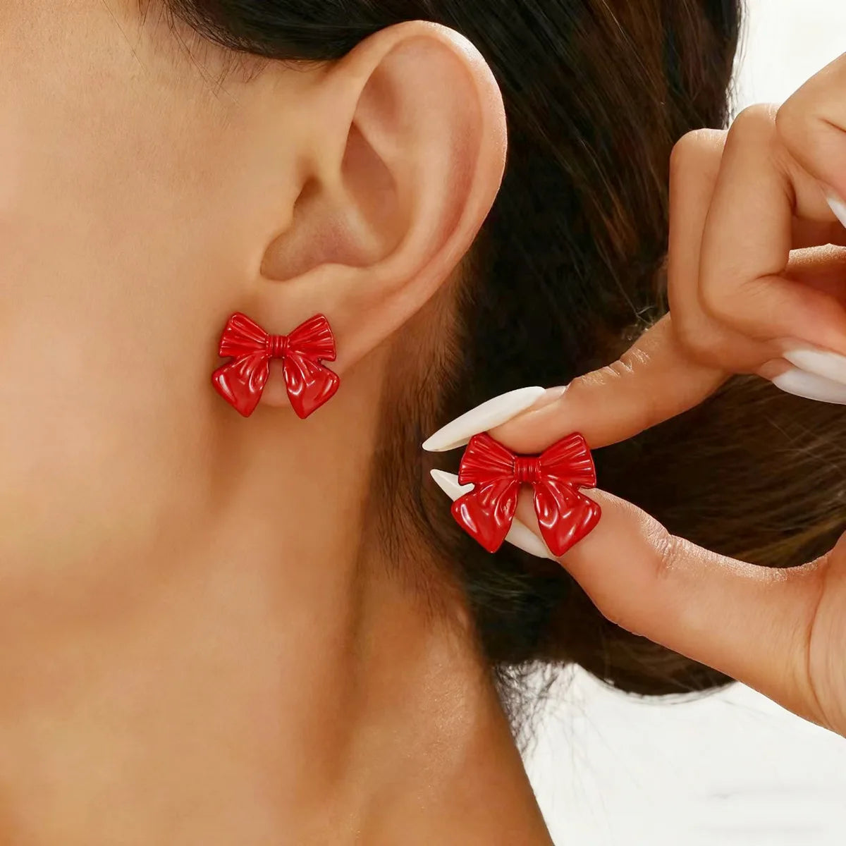 Retro Red Bowknot Stud Earrings for Women Girls Simple Knots Ballet Ribbon Piercing Earring Party Aesthetics Ear Jewelry Gifts