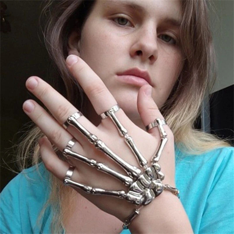 Gothic Punk Skeleton Hand Bracelet For Women Men Hand Skull Skeleton Bone Hand Flexible Finger Bangles Party Hip Hop Jewelry