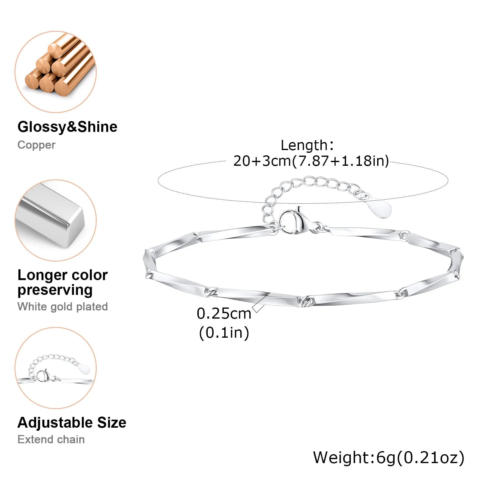 Couple Bracelet for Boyfriend Girlfriend, Metal Link Mobius Twist Love Chain, Anniversary Valentine's Day with Card Gift