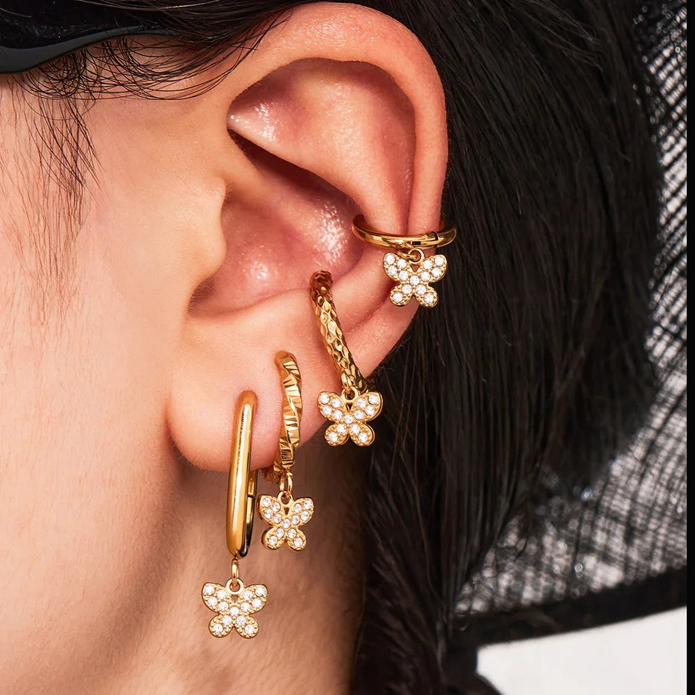 Nivora Excellent Stainless Steel Pendant Zircon Butterfly Dangle Earrings For Women Hypoallergenic Wedding Ear Earrings Jewelry