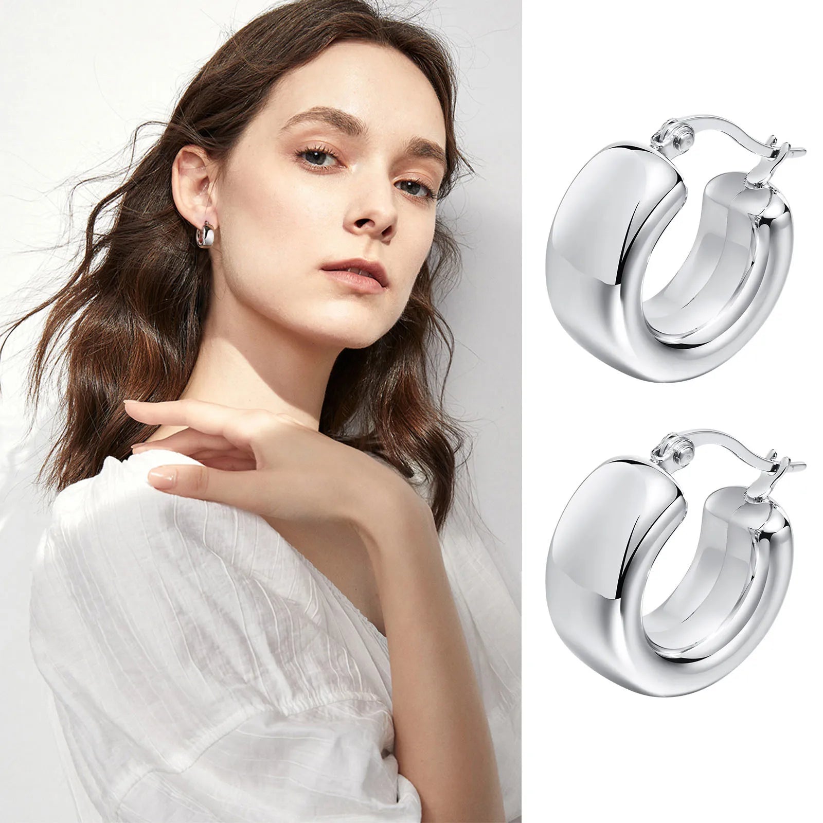 Women Dainty Hoop Huggie Earrings, Anti Allergy Stainless Steel Stud Earrings, Chic Birthday Party Fashion Jewelry To Mom Girls