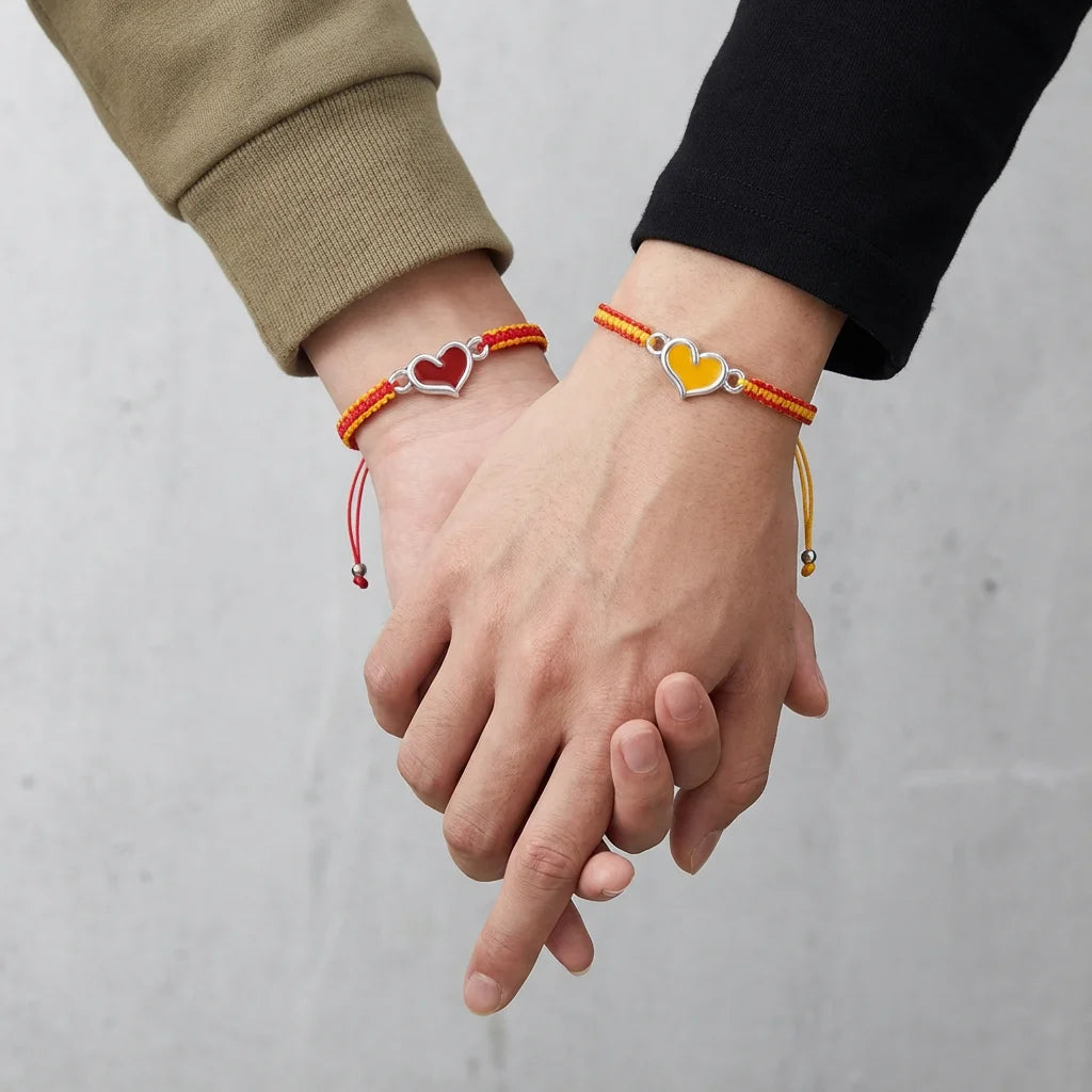 2Pcs Luminous Love Heart Couple Bracelet Handmade Braided Rope Matching Bracelets Lover Friendship Valentine's Day Jewelry Gifts