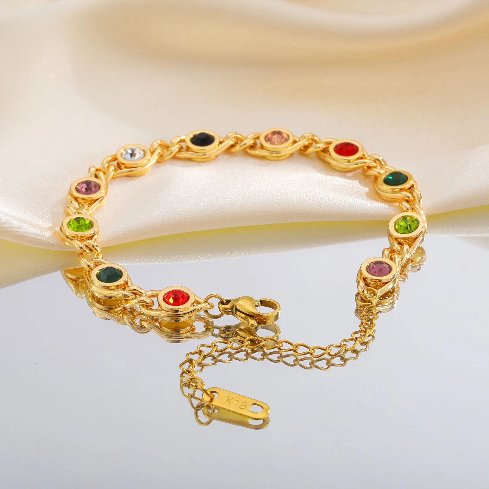 Trendy Colorful Cubic Zirconia Bracelet for Women, Stainless Steel 18K Gold Plated Chain Bracelets,Exquisite Mother's Day Gift