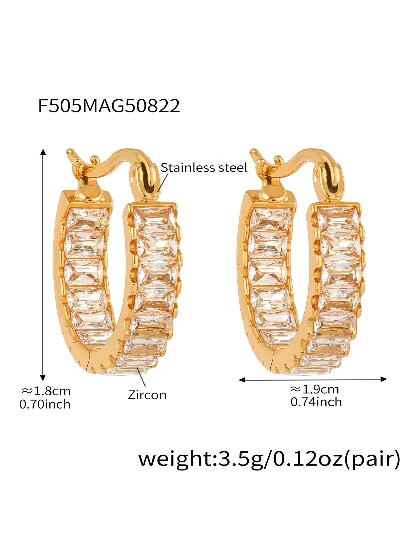 Nivora Luxury Full Zircon Hoop Earrings For Women Stainless Steel PVD Gold Plated Hypoallergenic Wedding Women Earrings Jewelry
