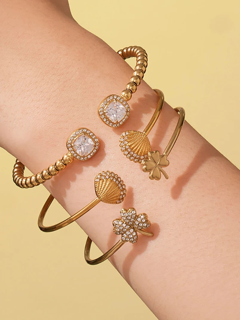 Nivora Popular Women Cuff Bracelets Cubic Zirconia Stainless Steel PVD Gold Plated Wedding Banquet Charm Bracelet Bangle Jewelry