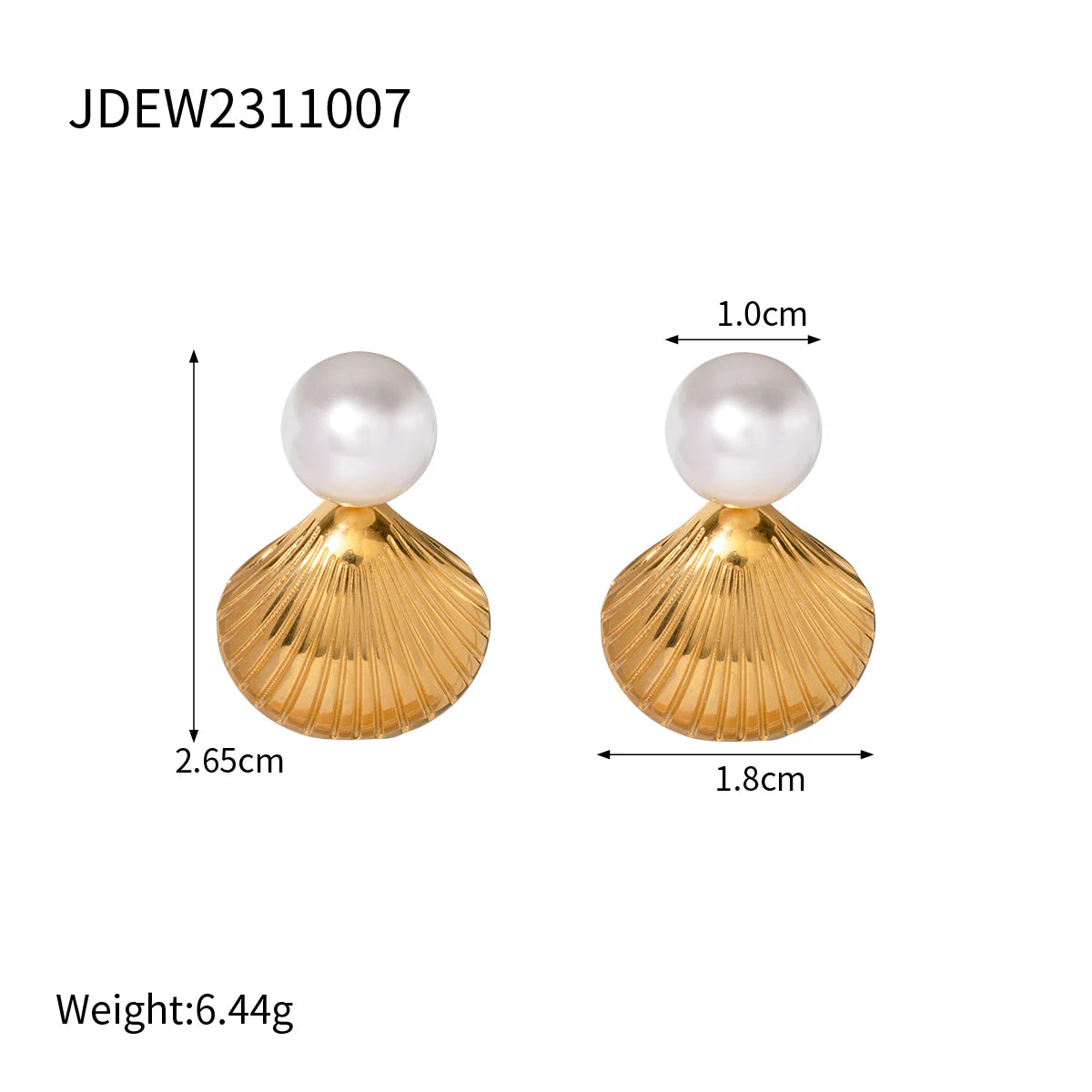Uworld Ocean Vacation Style 18K Gold Color Plated Stainless Steel Waterproof Starfish Shell Ear Studs Pearl Conch Earrings Women