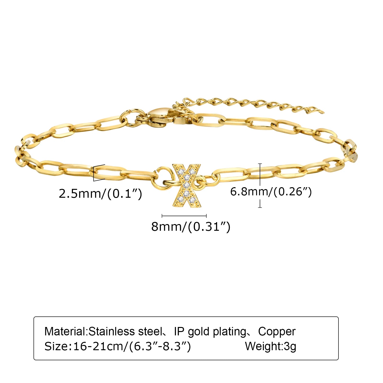 Fashion Jewelry CZ Stone Initial Bracelets for Women Girls, 26 Letters A-Z Adjustable Chic Dainty Stainless Steel Chain Bracelet
