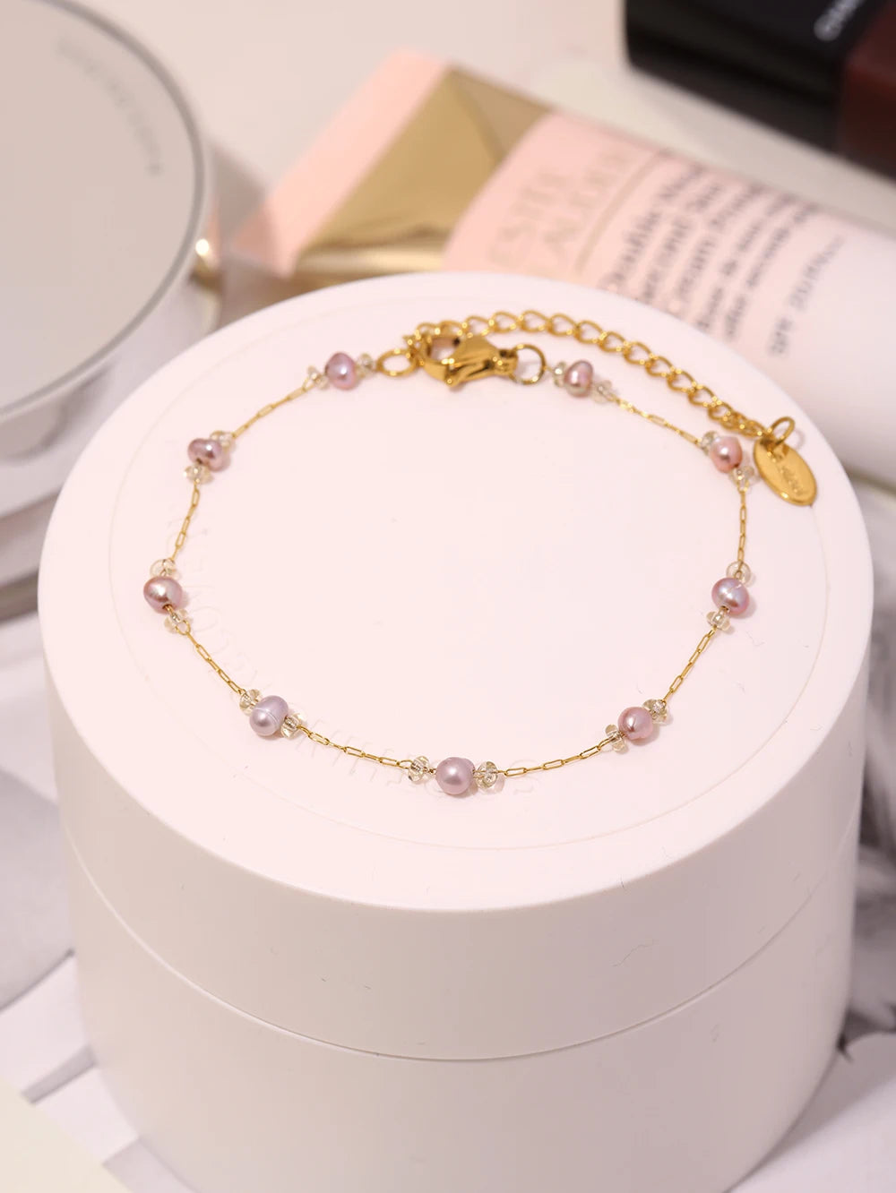 Nivora Exquisite Pink Freshwater Pearl Necklace Bracelets For Women Stainless Steel Beads Chain Charm Handmade Jewelry Set