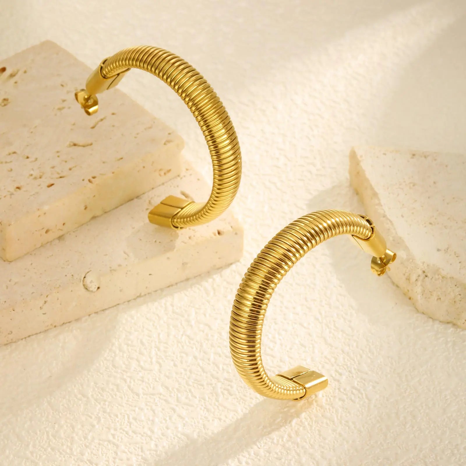 Exaggerated C-shaped Hoop Earrings for Women,Gold Color Stainless Steel Geometric Earrings,Unique Party Jewelry Gift