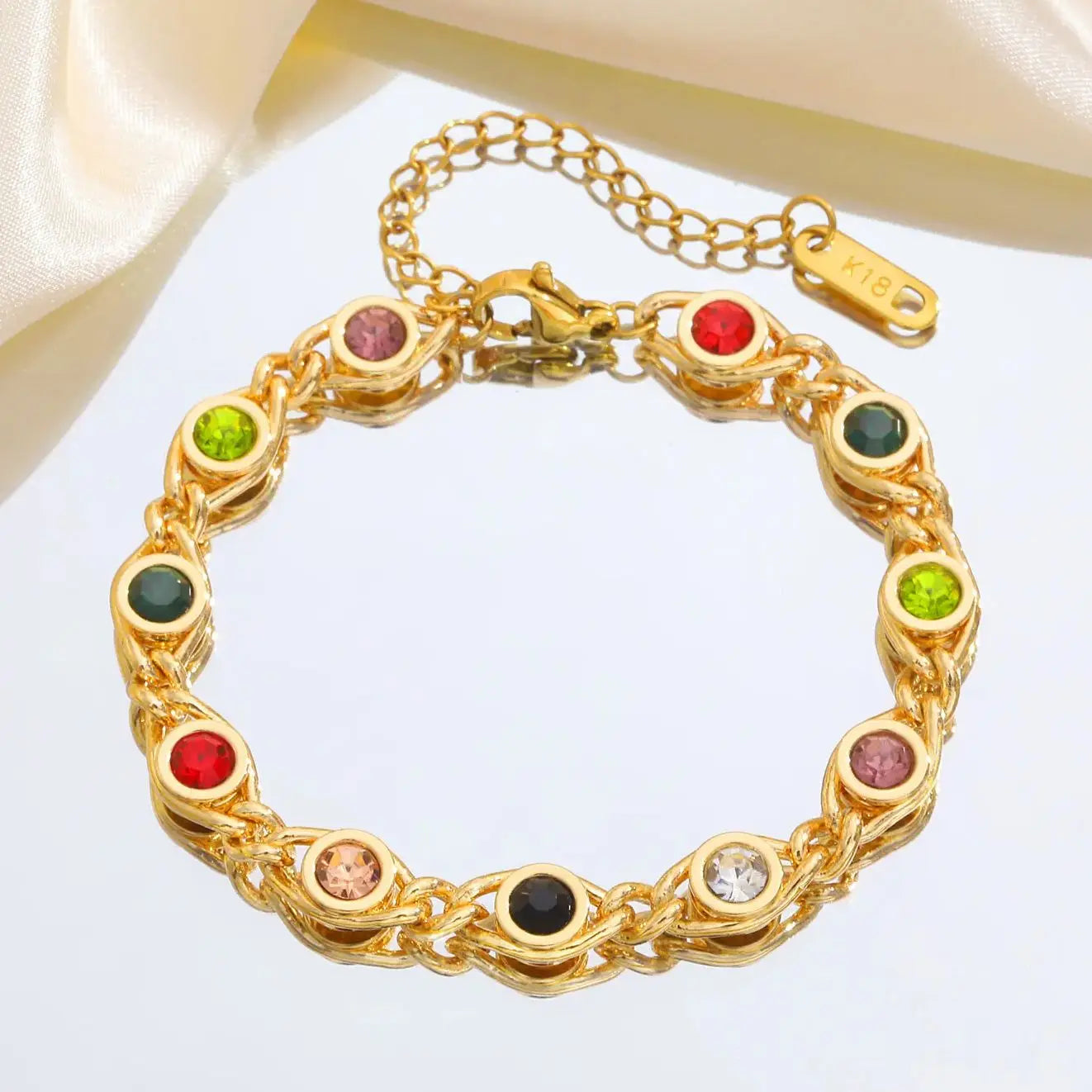 Trendy Colorful Cubic Zirconia Bracelet for Women, Stainless Steel 18K Gold Plated Chain Bracelets,Exquisite Mother's Day Gift