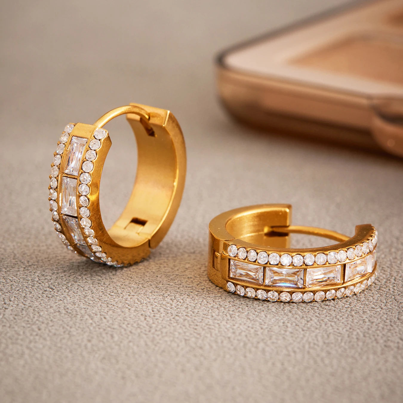 Nivora Luxury Full Zircon Hoop Earrings For Women Stainless Steel PVD Gold Plated Hypoallergenic Wedding Women Earrings Jewelry