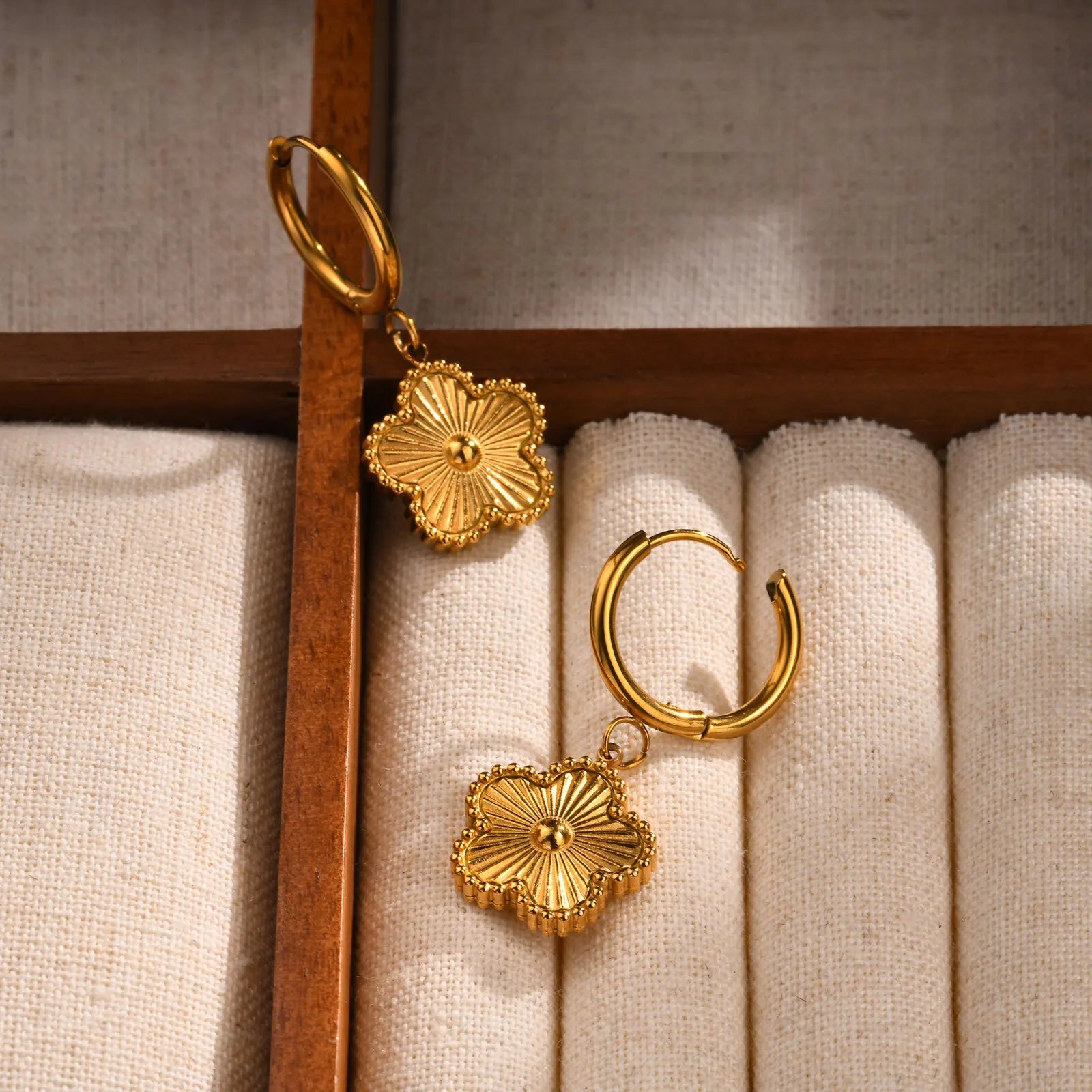 Flower Drop Earrings for Women, Stainless Steel Lucky Earring Wholesale