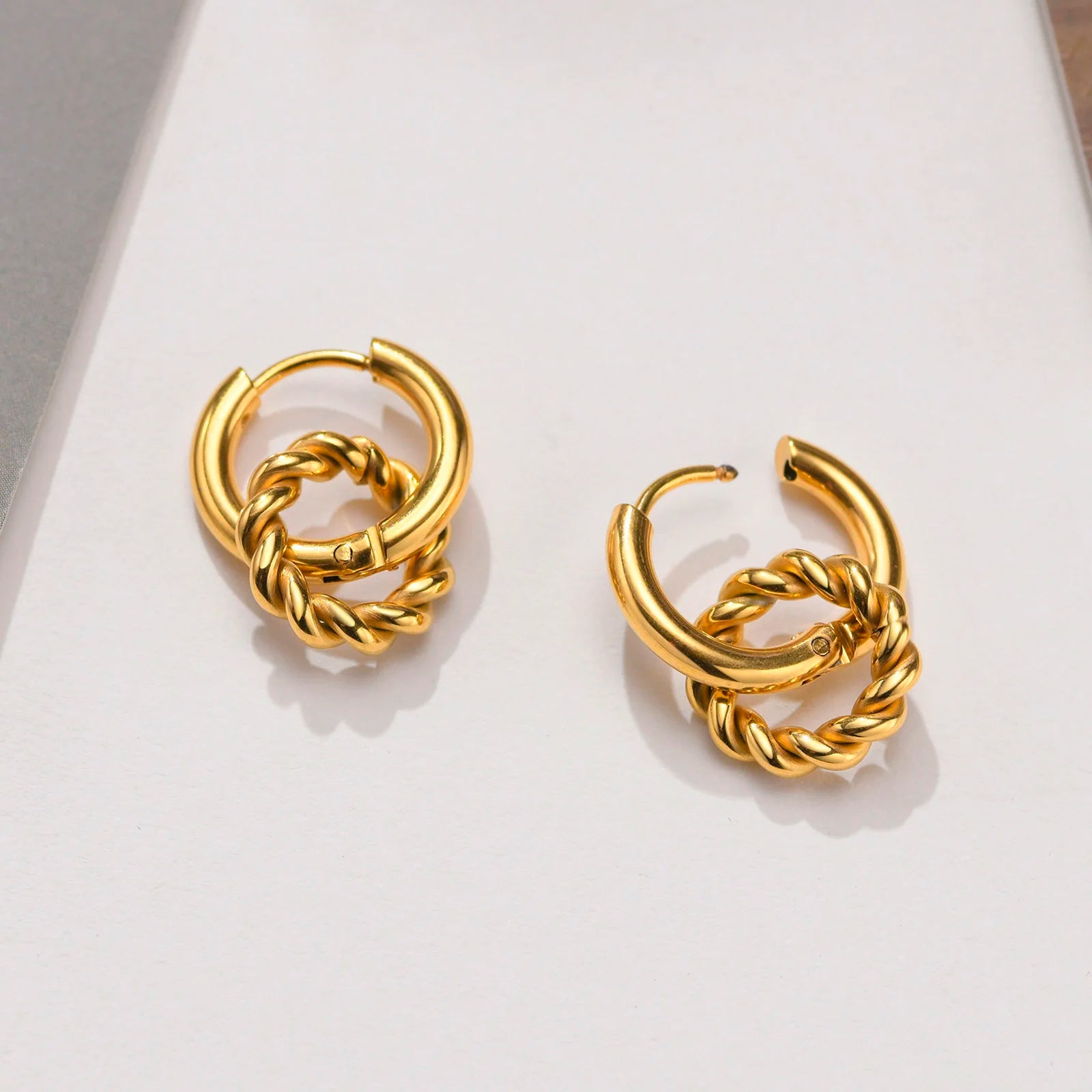 Minimalist Women Hoop Earrings, Gold Color Stainless Steel Twisted Circle Drop Ear Jewelry, Dainty Boho 2022 New Girls Accessory