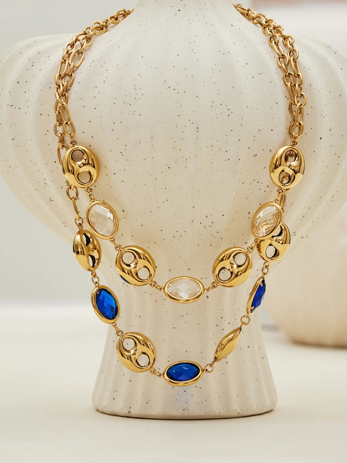 Nivora Excellent Colorful Glass Necklaces Bracelets For Women Stainless Steel Hollow Pig Nose Ring Chain Wedding Jewelry Sets