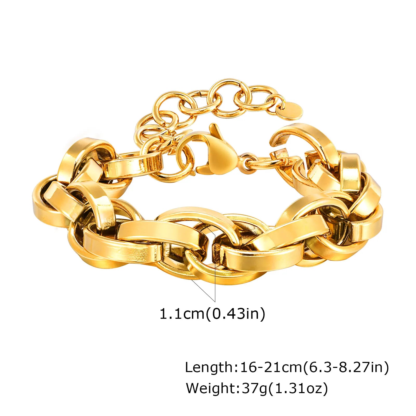 Women's Twisted Ring-connected Toggle-clasps Bracelet,Stainless Steel 18K Gold Plated Rolo Chain Bracelets,OT Lock Jewelry Gifts
