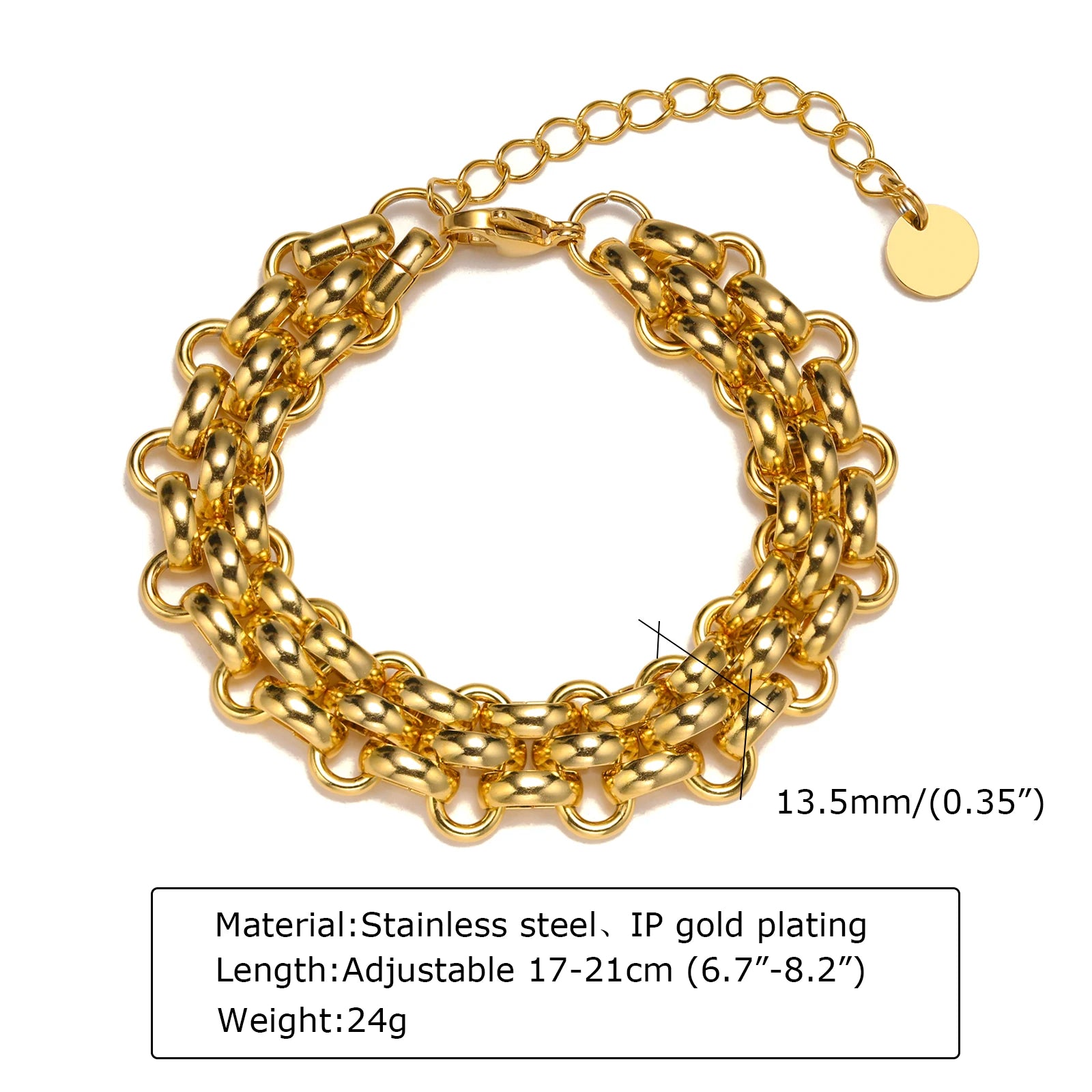 Women's Twisted Ring-connected Toggle-clasps Bracelet,Stainless Steel 18K Gold Plated Rolo Chain Bracelets,OT Lock Jewelry Gifts