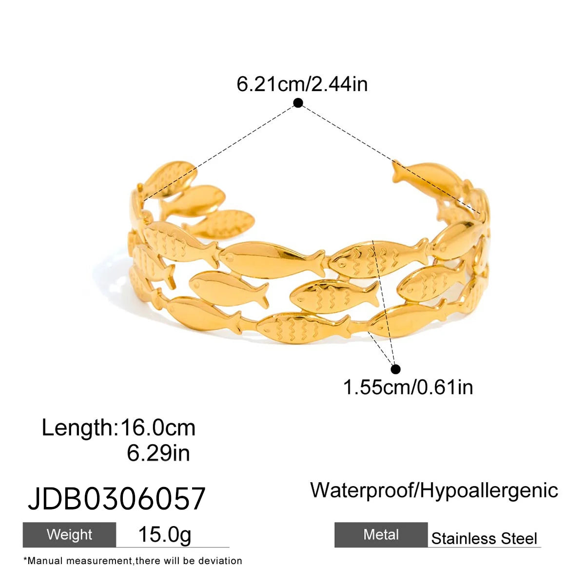 Uworld Minimalist 18K Gold Color Plated Stainless Steel Hammer Pattern Irregular Wide Face Bracelet Small Fish Line Multi Layer