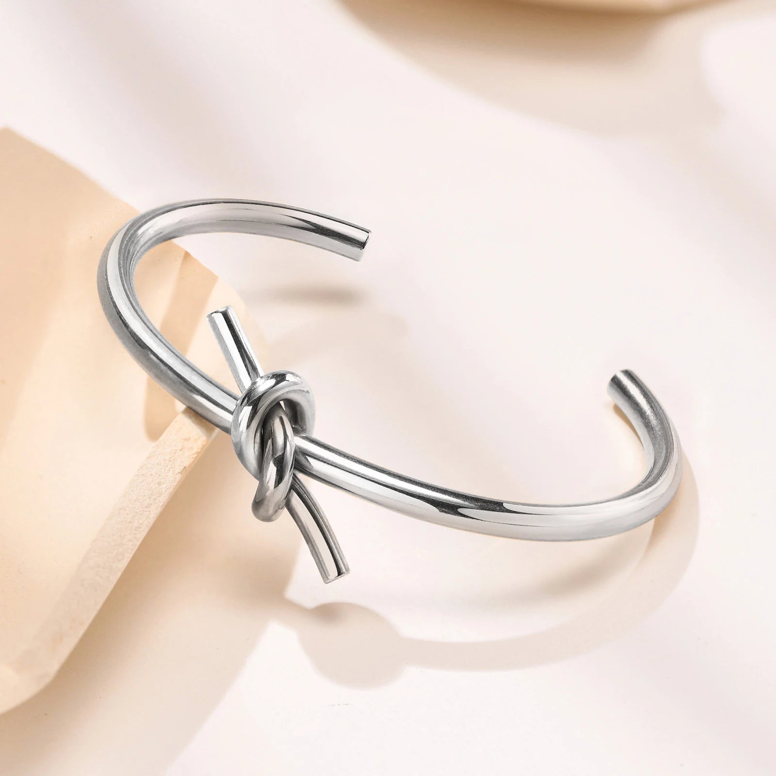 Knot Bracelets Stainless Steel Dainty Adjustable Opening Bangle,Trendy Circular Knot Cuff Wedding Bracelet,Bridesmaid Jewelry