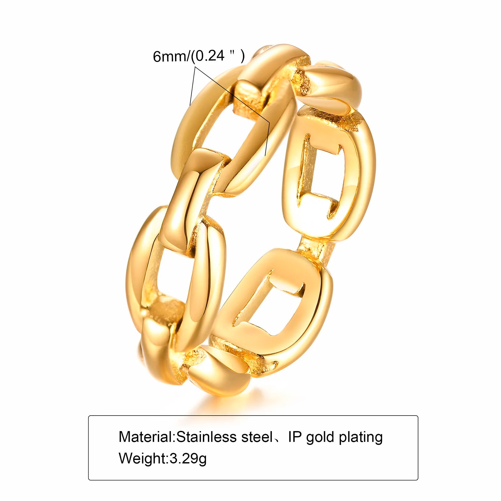 Thick Cable Chain Ring for Women , Stainless Steel Link Rings, Gold Color Stacking Statement Minimalist Jewelry
