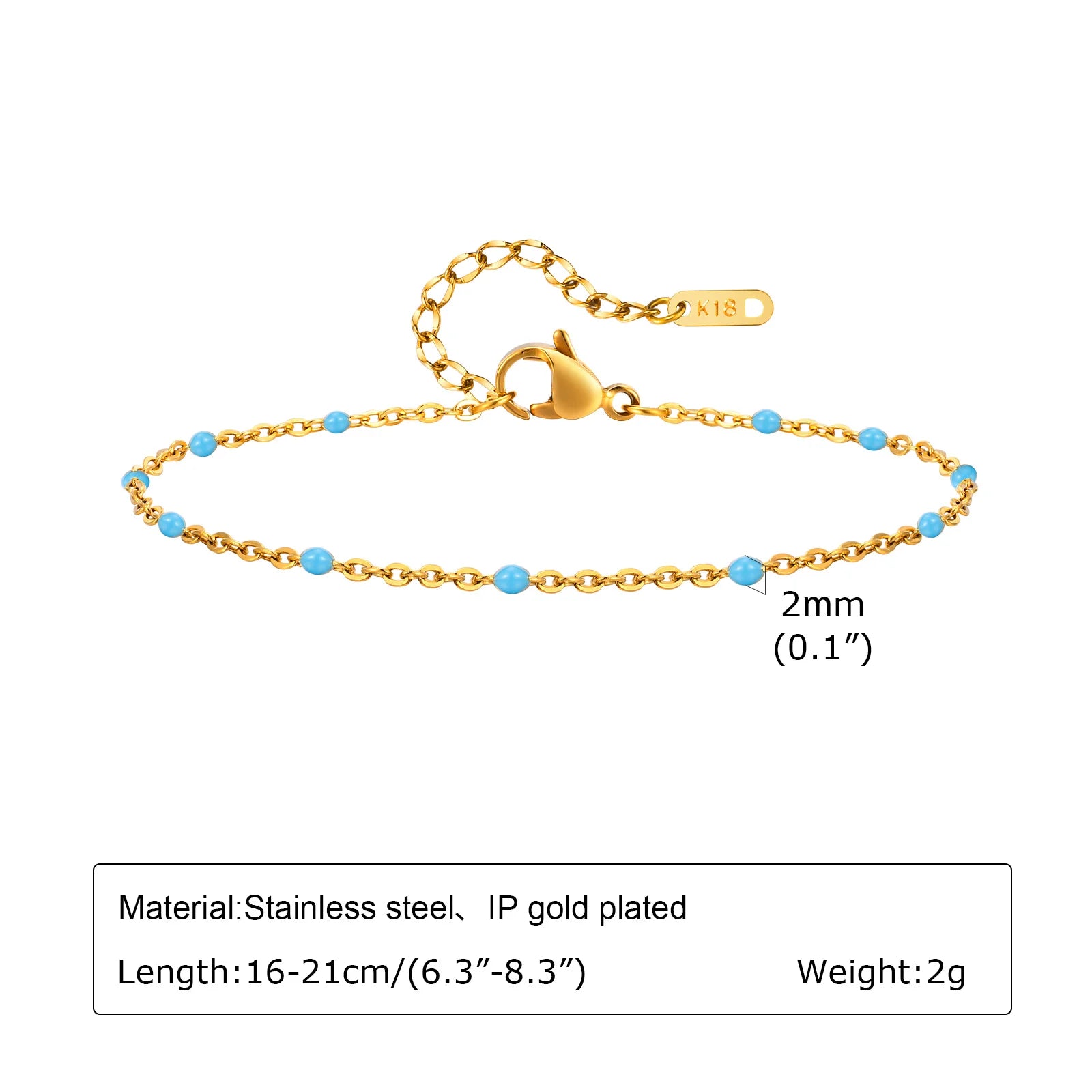 Stainless Steel Chain Bracelet for Women, Colorful Beads Summer 18k Gold Plated, Stainless Steel Waterproof Wrist Jewelry