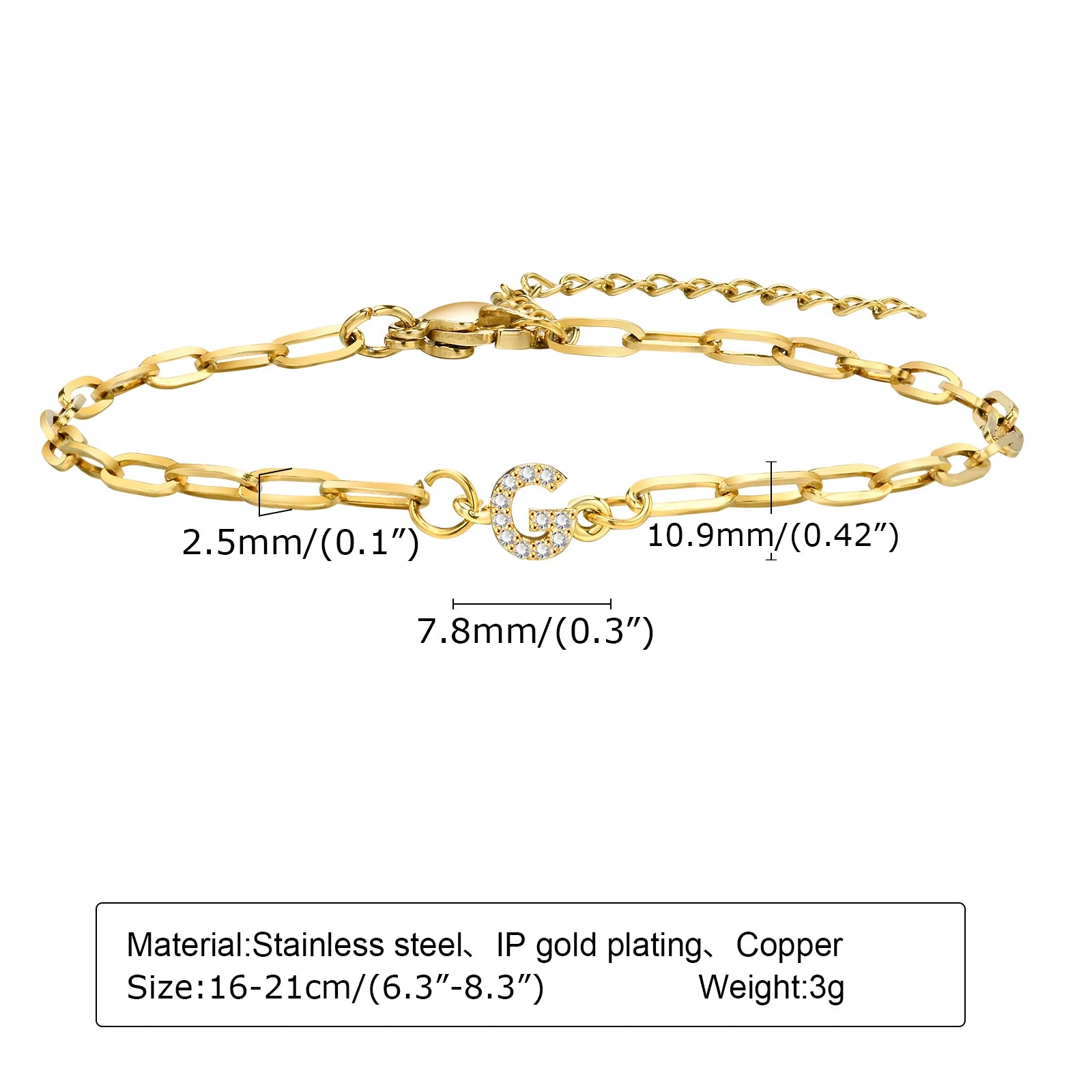 Fashion Jewelry CZ Stone Initial Bracelets for Women Girls, 26 Letters A-Z Adjustable Chic Dainty Stainless Steel Chain Bracelet