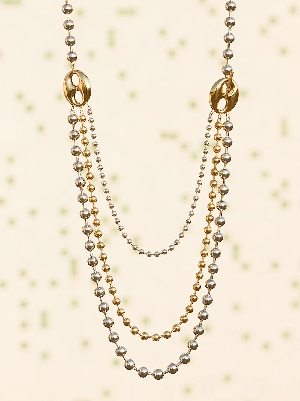 Nivora Simple Beads Chain Three Layer Charm Necklaces for Women Heart Pig Nose Ring Stainless Steel Collar Choker Jewelry