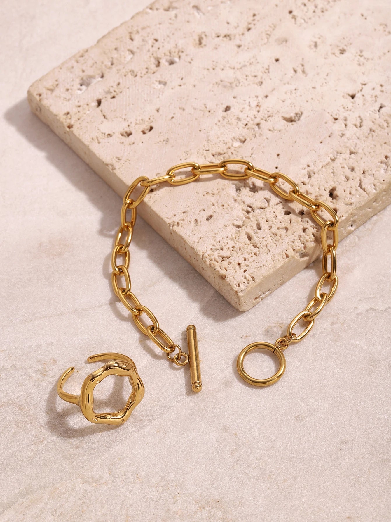 Uworld Texture Large Earrings Zircon Bracelet Stacked Chain Adjustable Jewelry Women's Jewelry Gift for Her