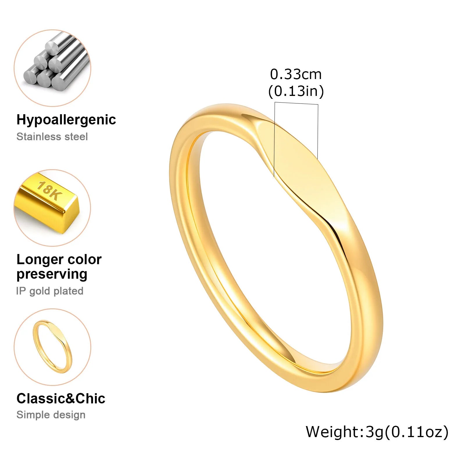 Geometry Slim Signet Rings for Women, Stainless Steel Finger Pinky Ring Gold Color, Wedding Band Party Gift