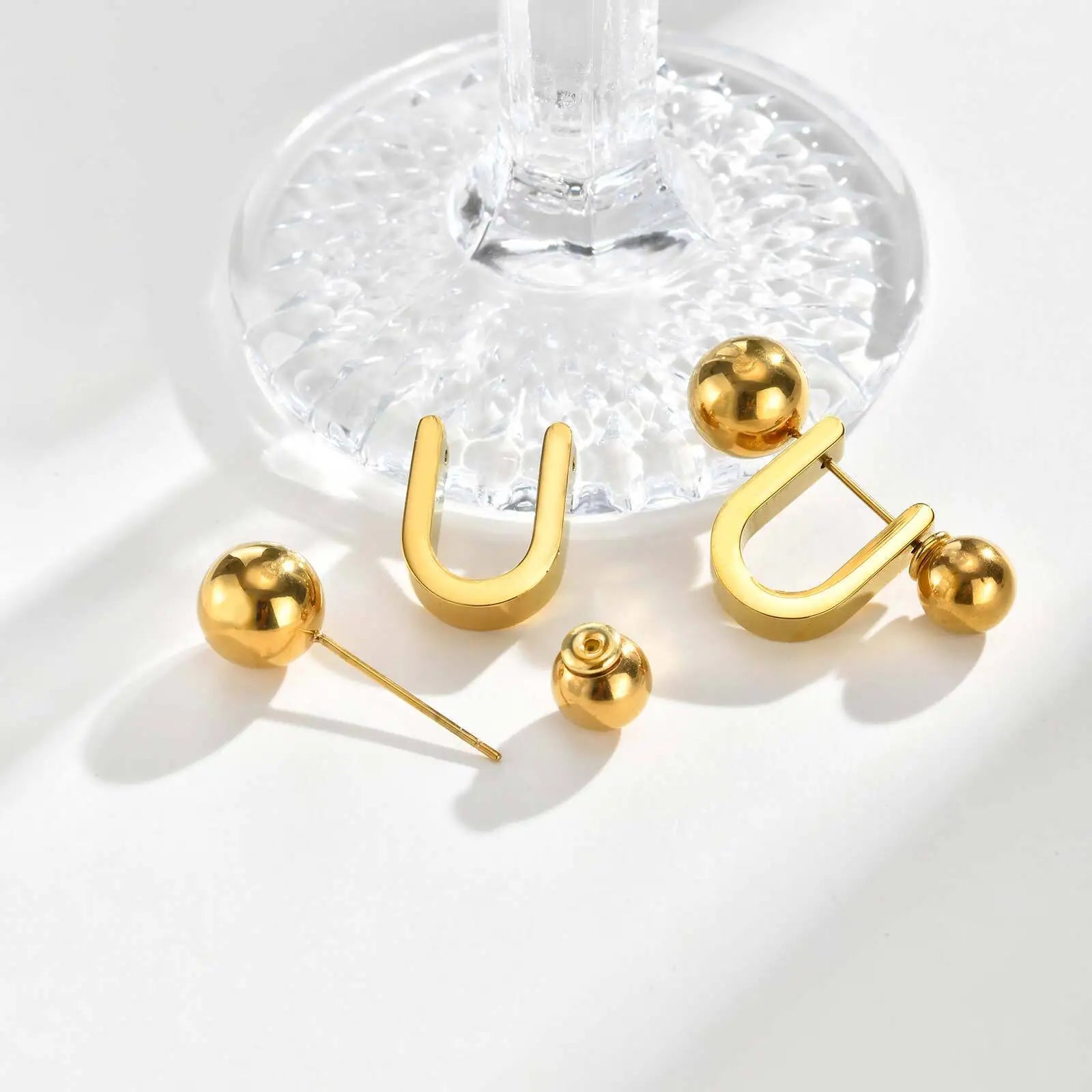 Unique U-Shape Hoop Earrings for Women, Stainless Steel Earring, Minimalist Statement Ball Piercing Ear Accessories