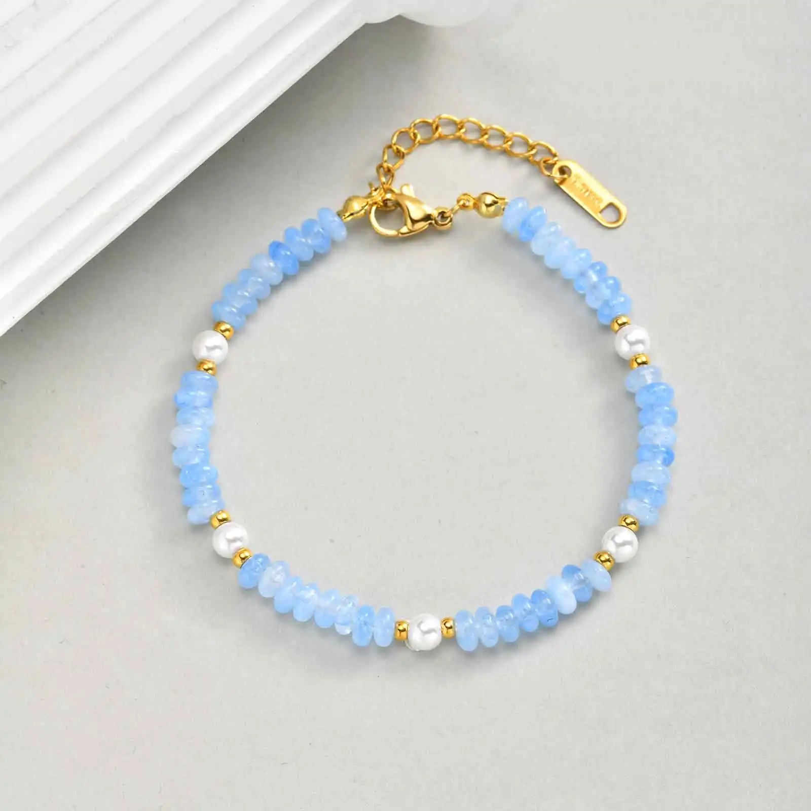 Colorful Crystal Heart-shaped Beaded Bracelet for Women,Gold Plated Stainless Steel Imitation Pearl Bracelets,Fashion Jewelry Gi